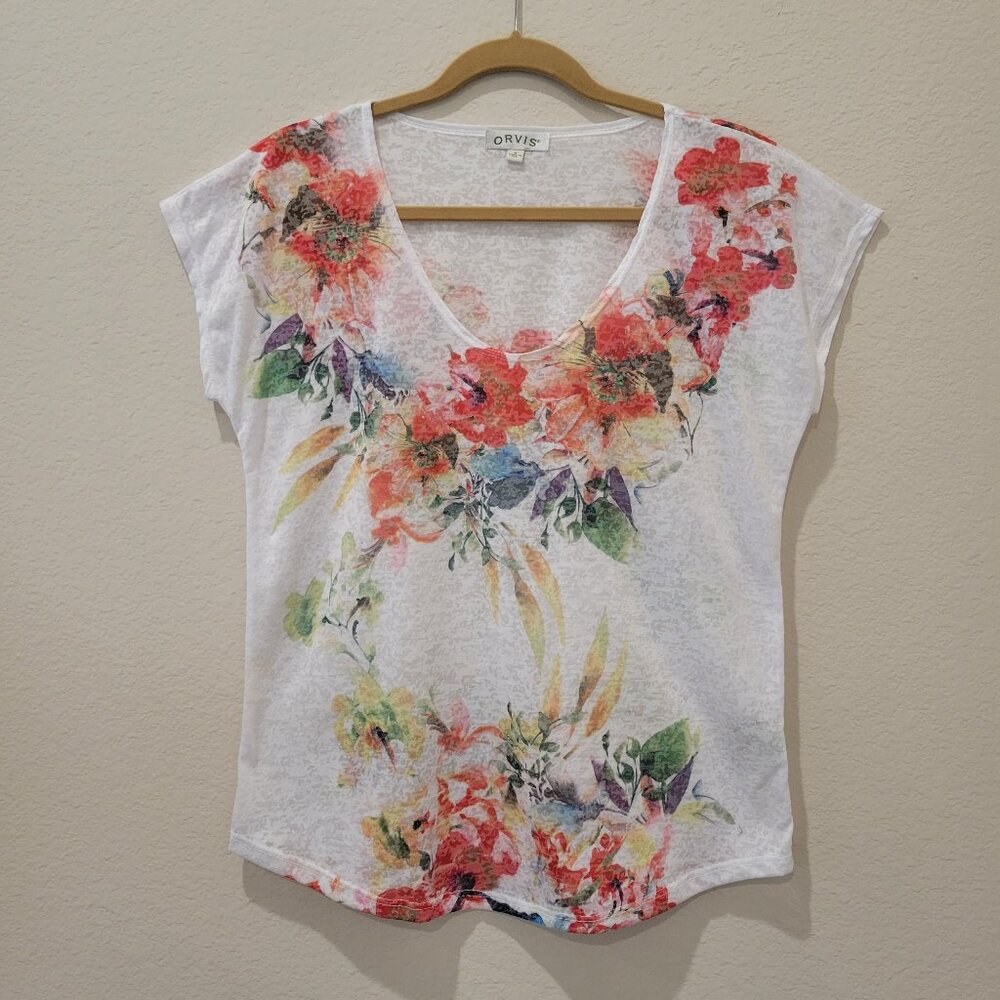 Orvis Cap Sleeve Print Top, Size Medium